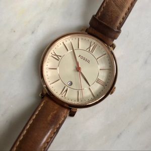Fossil tan leather rose gold watch